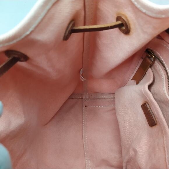 Madewell Pink Canvas Leather Trim Top Handle Drawstring Backpack - Picture 13 of 16